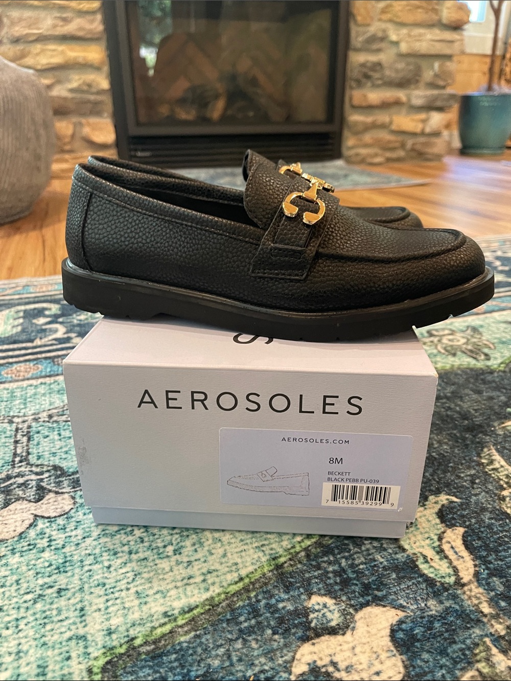 AEROSOLES Black Slip-On Loafers with Gold Buckle